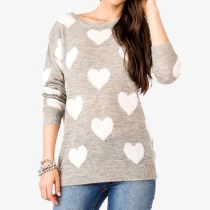 Forever 21 Grey White Knit Heart Sweater